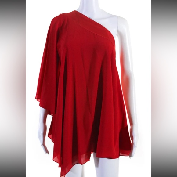 Badgley Mischka - Draped One Shoulder Mini Dress Bright Red Size Medium NWT - Picture 3 of 6